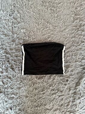 Brandy Melville Black Strapless Top with White Side Stripes